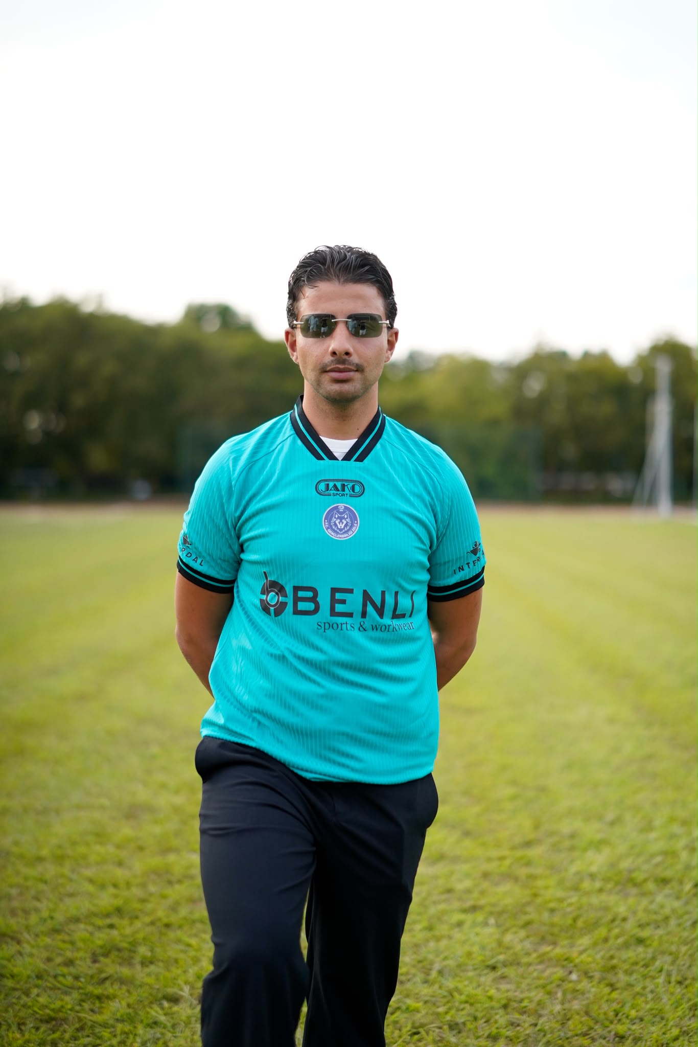 Vooraanzicht van het turquoise FCG-wedstrijdshirt
